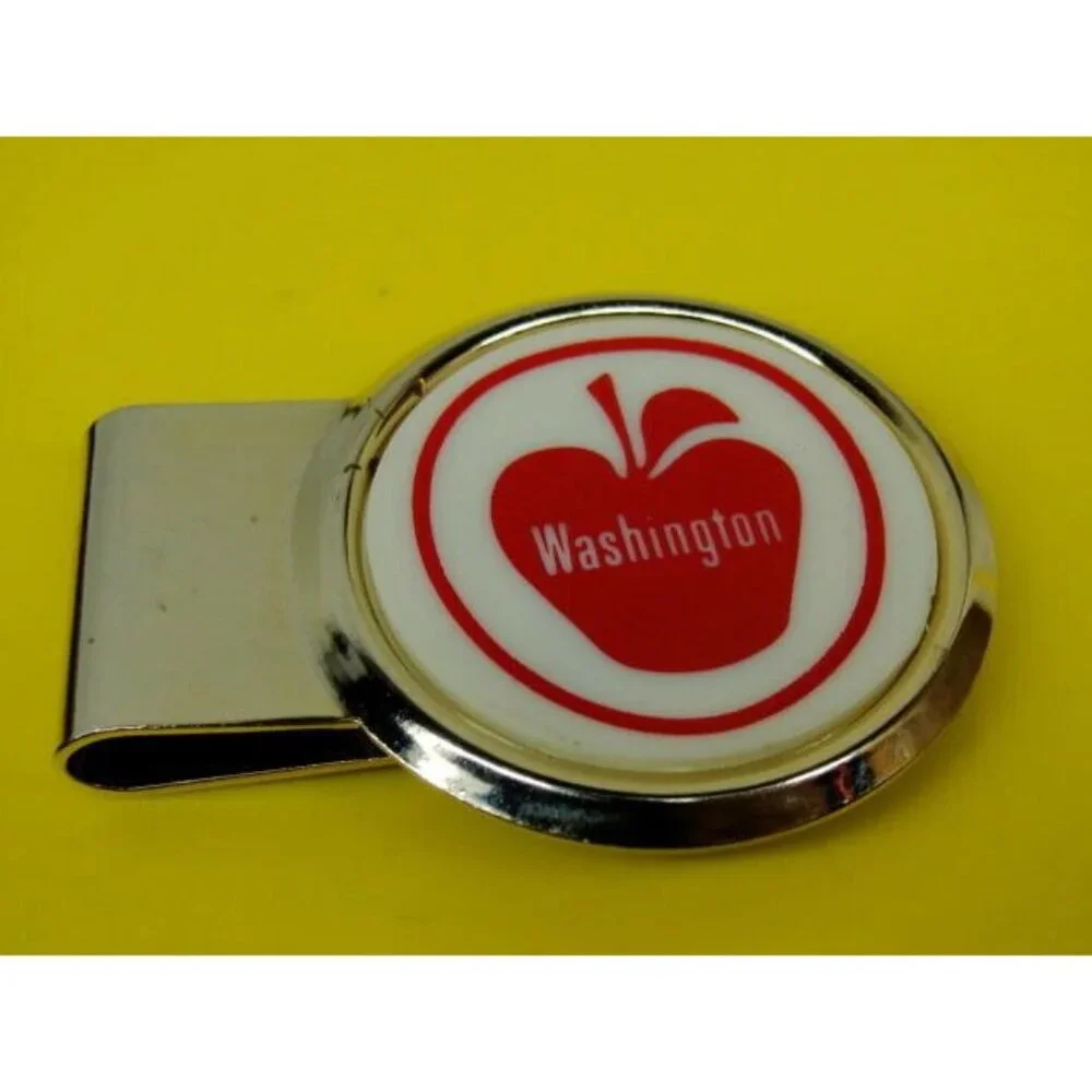 Money Clip Stainless Steel Washington Apples Advertisement Cash Holder Silver